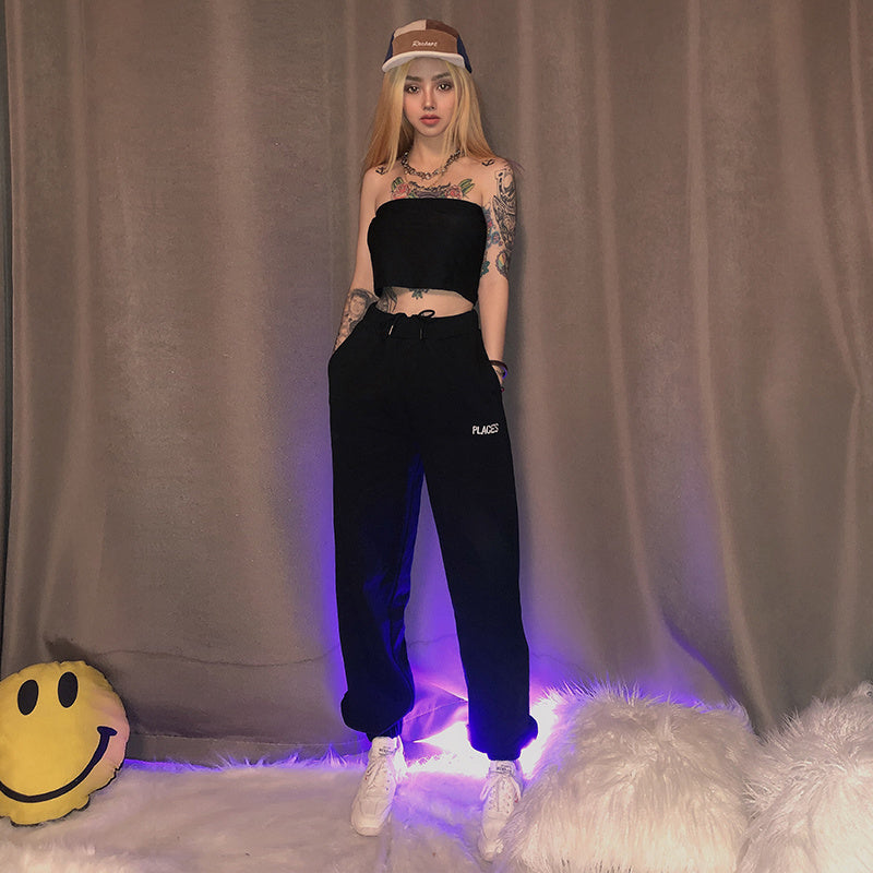 High-waist beam-leg track pants