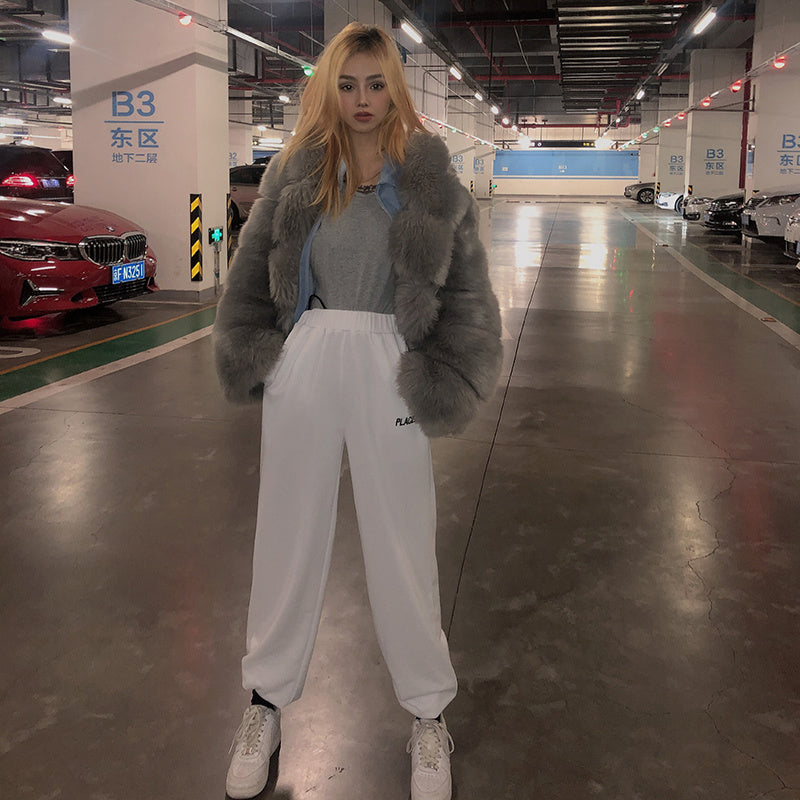High-waist beam-leg track pants